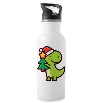 Kawaii Dino T-Rex avec sapin de Noël - Gourde avec paille intégrée - blanc - Droite