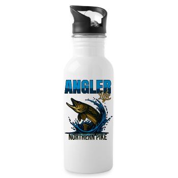 Anglerleben | Hechtfische - Trinkflasche mit integriertem Trinkhalm - Weiß - Rechts