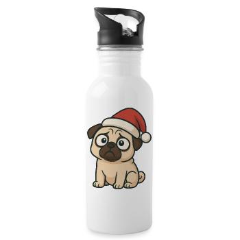 Süßer Mops Weihnachtsmütze Cartoon tollpatschig - Trinkflasche mit integriertem Trinkhalm - Weiß - Rechts