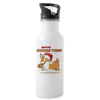 Santa’s Cookie Thief Corgi Weihnachtsdesign - Trinkflasche mit integriertem Trinkhalm - Weiß - Rechts