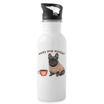 Cozy Pup Winter – French Bulldog Hygge Design - Trinkflasche mit integriertem Trinkhalm - Weiß - Rechts
