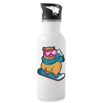 Cooles Capybara Snowboard Winter Sport - Trinkflasche mit integriertem Trinkhalm - Weiß - Rechts
