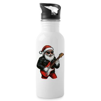 Rocker-Santa mit E-Gitarre - Trinkflasche mit integriertem Trinkhalm - Weiß - Rechts
