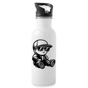 Baby mit Sonnenbrille und Cap Vorne - Trinkflasche mit integriertem Trinkhalm - Weiß - Rechts