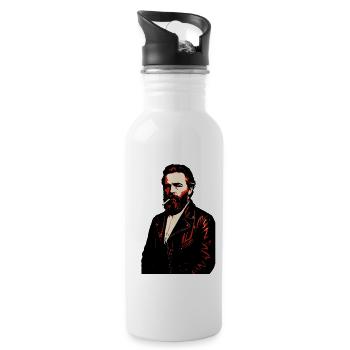 Herman Melville Noir Lederporträt - Trinkflasche mit integriertem Trinkhalm - Weiß - Rechts