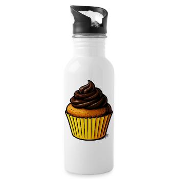 Chocolate Cupcake Illustration - Water bottle with straw - white - Right