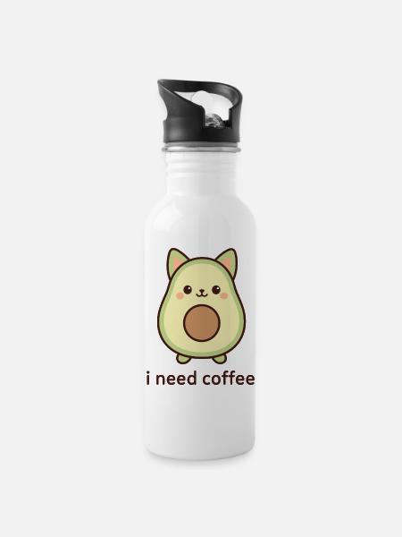 Kawaii Avocado Fruit Face - Water bottle with straw - white