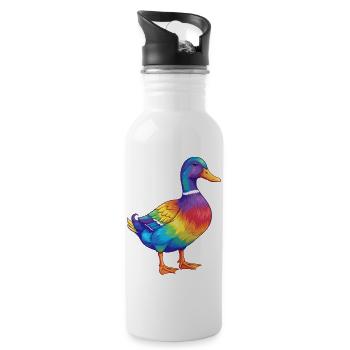 Colorful Duck Rainbow Pop Art Watercolor - Water bottle with straw - white - Right