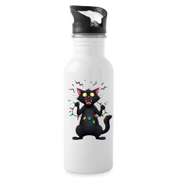 Freche böse Katze Lichterkette Weihnachten lustig - Trinkflasche mit integriertem Trinkhalm - Weiß - Rechts