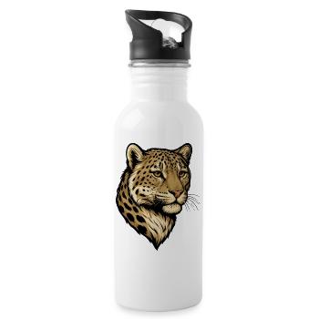 Leopard Head Illustration - Water bottle with straw - white - Right