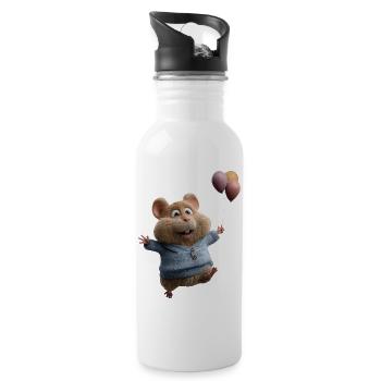 gdimido_Ein_Hamster_fliegt_mit_Ballonflgeln_ver - Trinkflasche mit integriertem Trinkhalm - Weiß - Rechts