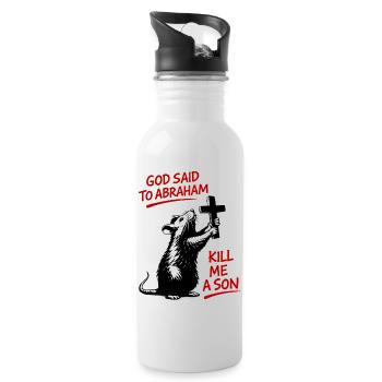Ratte mit Kreuz Bibel-Satire - Trinkflasche mit integriertem Trinkhalm - Weiß - Rechts