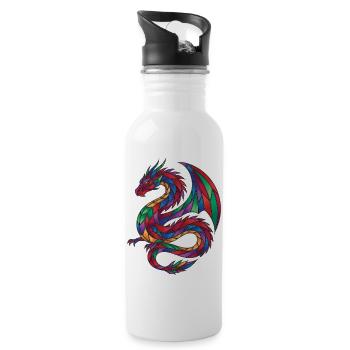 Buntglas-Drachen-Mosaik-Fantasie - Trinkflasche mit integriertem Trinkhalm - Weiß - Rechts
