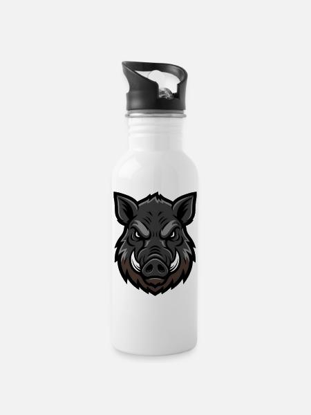mascotte tête de sanglier, agressive - Gourde avec paille intégrée - blanc