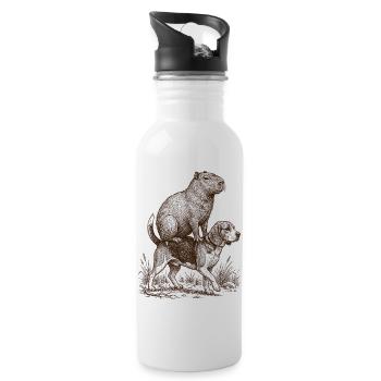 Funny Capybara Riding Beagle Dog Lover - Water bottle with straw - white - Right
