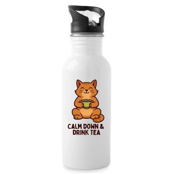 Kater Tee Ruhiges Wohlbefinden - Trinkflasche mit integriertem Trinkhalm - Weiß - Rechts