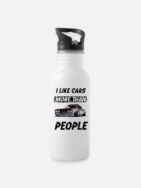 I like cars more than People. - Trinkflasche mit integriertem Trinkhalm - Weiß