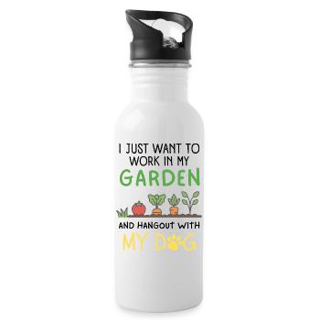 Gardening Dog Owner Mom Dad Pet Parents - Water bottle with straw - white - Right