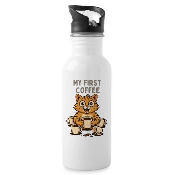 Meine Erste Kaffee Katze - Trinkflasche mit integriertem Trinkhalm - Weiß - Rechts