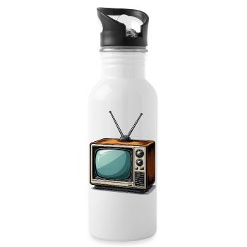 Retro Fernseher mit Antennen - Trinkflasche mit integriertem Trinkhalm - Weiß - Rechts