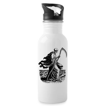 Skelett mit der Sense am Meer - Trinkflasche mit integriertem Trinkhalm - Weiß - Rechts