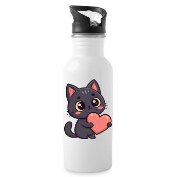 Black Cat Tender Heart - Water bottle with straw - white - Right