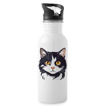 schwarz weiß Katzenkopf Grafik süß Katze Goldaugen - Trinkflasche mit integriertem Trinkhalm - Weiß - Rechts