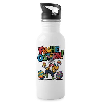 Frohe Ostern Bunny Cartoon - Trinkflasche mit integriertem Trinkhalm - Weiß - Rechts