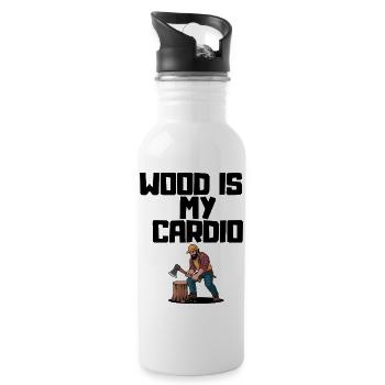 Holz ist mein Cardio – Holzfäller spaltet Holz - Trinkflasche mit integriertem Trinkhalm - Weiß - Rechts