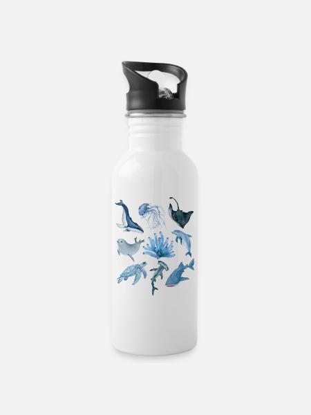 ocean animals - Water bottle with straw - white