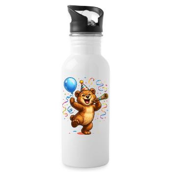 Funny Carnival Bear – Happy Party Motif - Water bottle with straw - white - Right