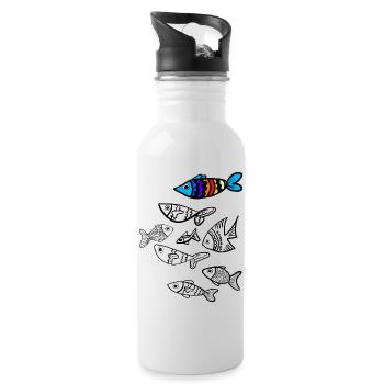 Bunter Fisch über Fische - Trinkflasche mit integriertem Trinkhalm - Weiß - Rechts