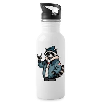 Cool raccoon - Water bottle with straw - white - Right