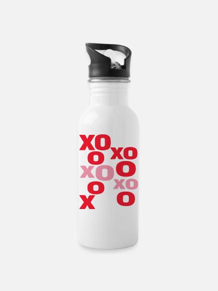 XO Liebesbriefe süße Valentinstag-Typografie - Trinkflasche mit integriertem Trinkhalm - Weiß