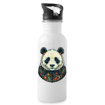 Flora Panda Portrait with Flowers - Water bottle with straw - white - Right
