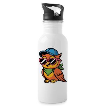 Lustige  Eule mit Sonnenbrille - Trinkflasche mit integriertem Trinkhalm - Weiß - Rechts