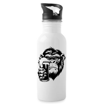 Singe tenant une boisson avec de la mousse - Gourde avec paille intégrée - blanc - Droite