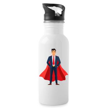 Business hero with red cape office manager motif - Water bottle with straw - white - Right