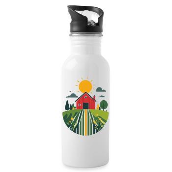 Bauernhof mit roter Scheune Landwirtschaft Motiv - Trinkflasche mit integriertem Trinkhalm - Weiß - Rechts