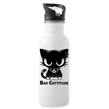 Bad Cattitude | Goth Katze mit Attitüde - Trinkflasche mit integriertem Trinkhalm - Weiß - Rechts