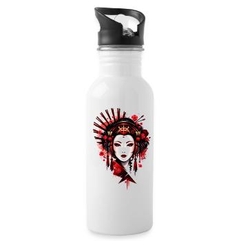 Geisha mystique dans le style artistique rouge - Gourde avec paille intégrée - blanc - Droite