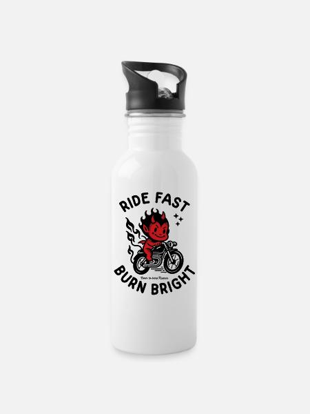 Ride Fast Burn Bright - Water bottle with straw - white