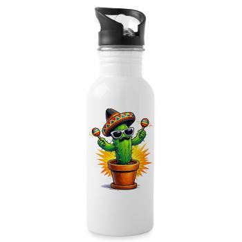 Funny cactus with sombrero and maracas - Water bottle with straw - white - Right