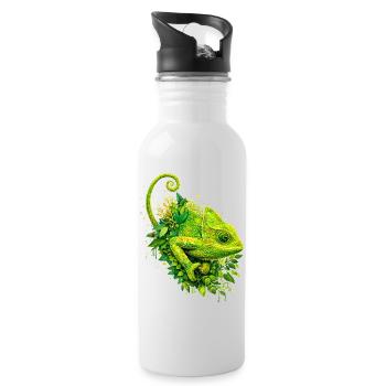 Green Chameleon – Nature Graffiti Art - Water bottle with straw - white - Right