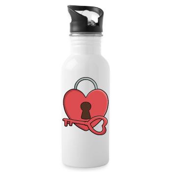 Clé de mon cœur : serrure et clé Saint-Valentin - Gourde avec paille intégrée - blanc - Droite