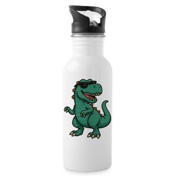 Dino with sunglasses cartoon - Water bottle with straw - white - Right