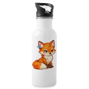 Flotter Fuchs mit Schmetterling - Trinkflasche mit integriertem Trinkhalm - Weiß - Rechts
