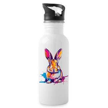 Colorful Rabbit in Watercolors Splashes of Color - Water bottle with straw - white - Right