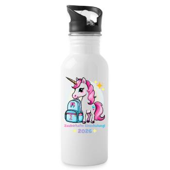 Einhorn Einschulung 2026 Zauberhafter Start - Trinkflasche mit integriertem Trinkhalm - Weiß - Rechts