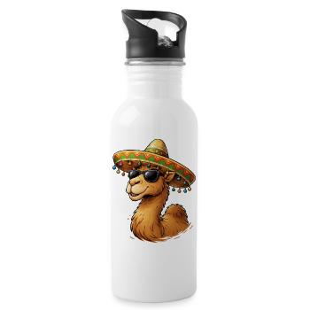 Kamel Lächeln mit Sombrero - Trinkflasche mit integriertem Trinkhalm - Weiß - Rechts